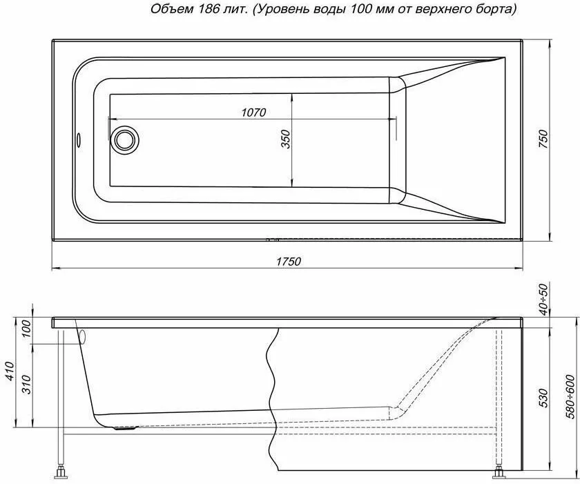 картинка Акриловая ванна Aquanet Bright 175x75 (+ шторка) с каркасом Bright 175 