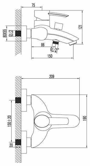 картинка Смеситель для ванны Lemark Atlantiss LM3202C 