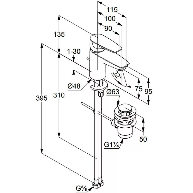 картинка Смеситель для раковины Kludi Pure Solid 343820575, хром 