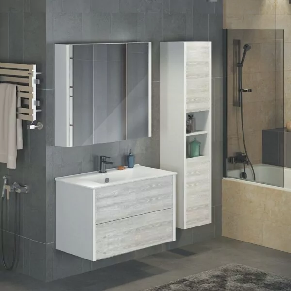 фото Тумба с раковиной Comforty Женева 90 дуб белый 