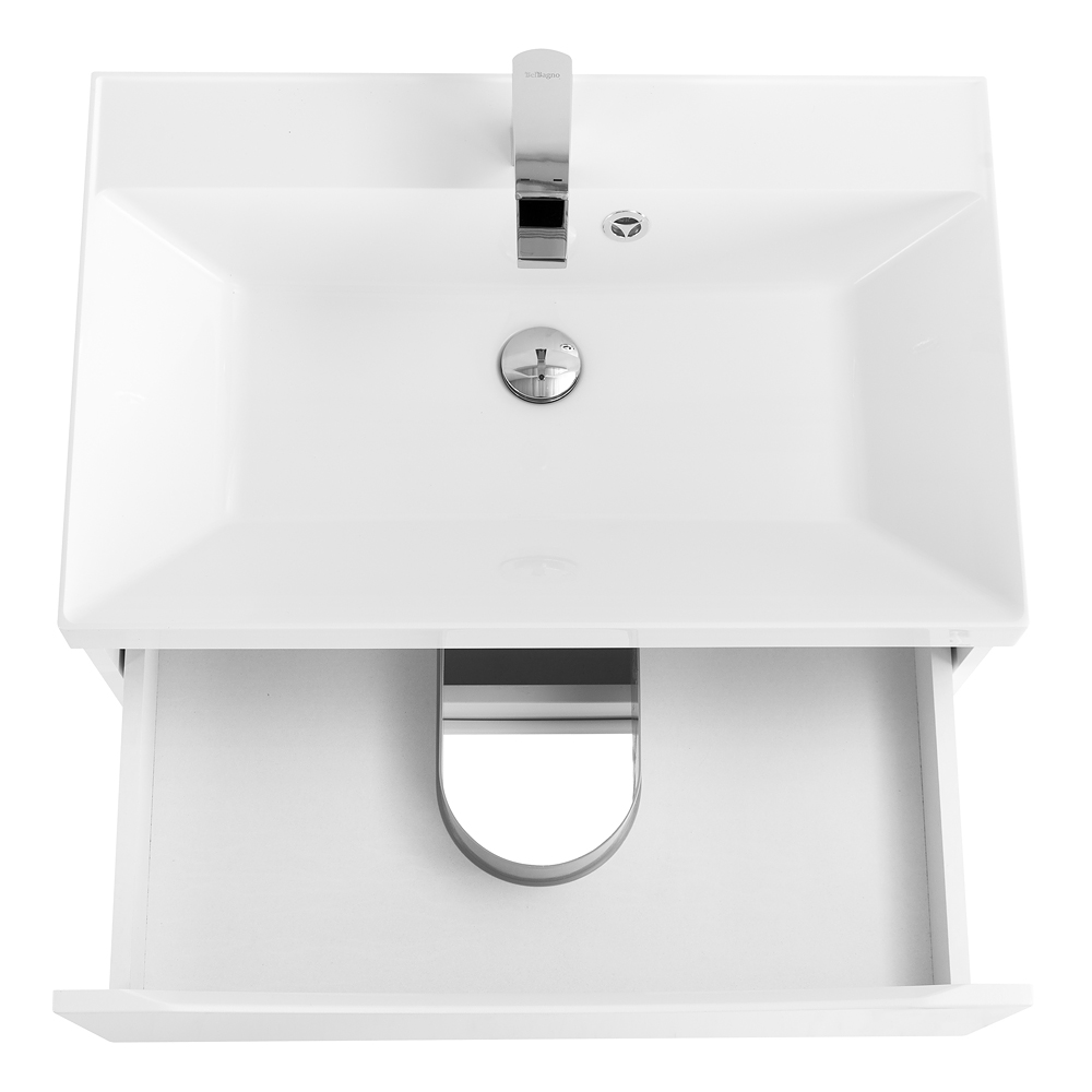 фото Тумба с раковиной подвесная BelBagno MARINO 70 Bianco Lucido, раковина белая 