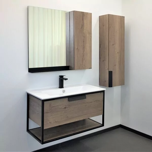 фото Тумба с раковиной Comforty Бонн 90 дуб темный, с раковиной Quadro 90 