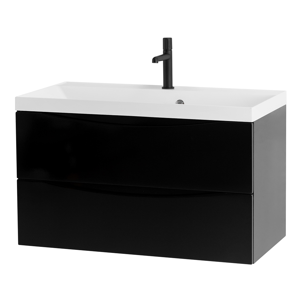 фото Тумба с раковиной подвесная BelBagno MARINO 100 Nero Lucido, раковина белая 
