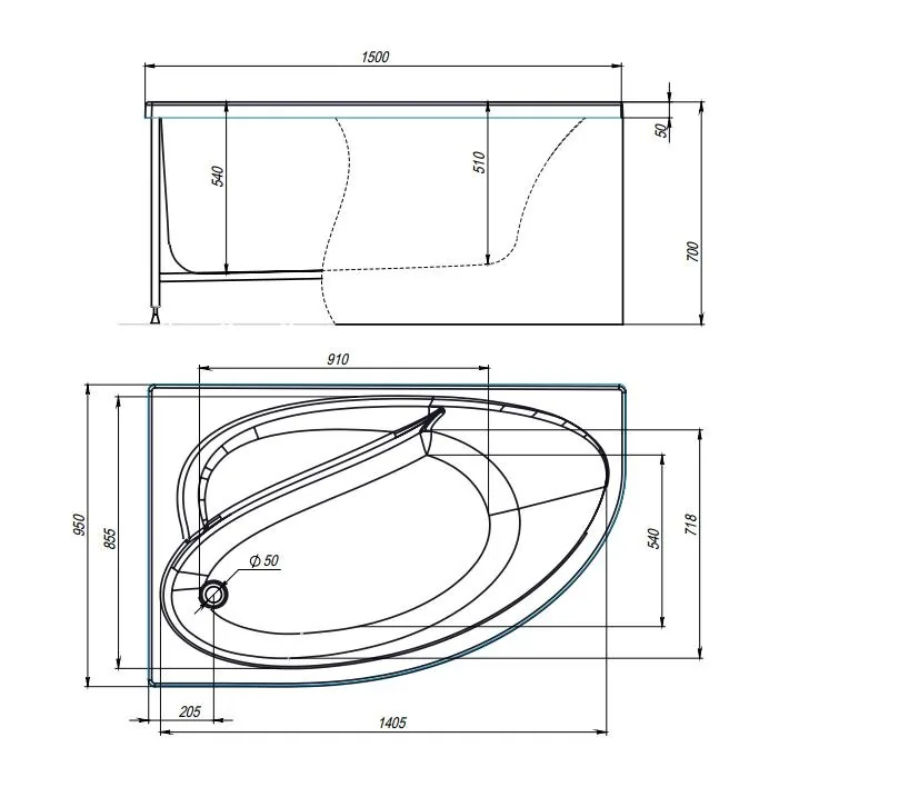 картинка Акриловая ванна TIMO IVA1595L 150х95х70 каркас слив-перелив 