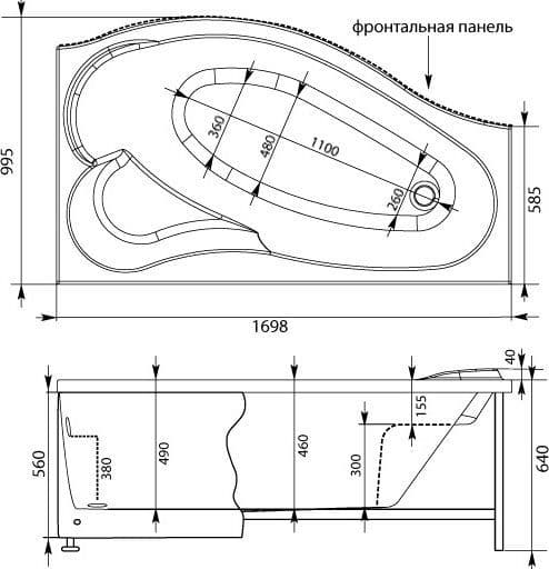 картинка Акриловая ванна Aquanet Palma 170x90 R с каркасом 