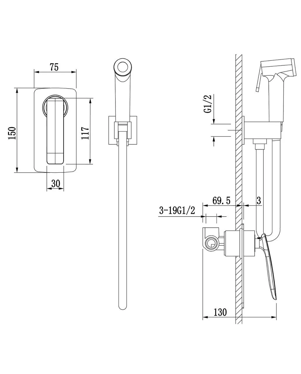 картинка Смеситель встроенный с гигиеническим душем Timo Helmi 4089/00-16SM хром-белый 