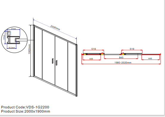фото Душевая дверь Vincea Garda VDS-1G2200CL, профиль хром, стекло прозрачное 
