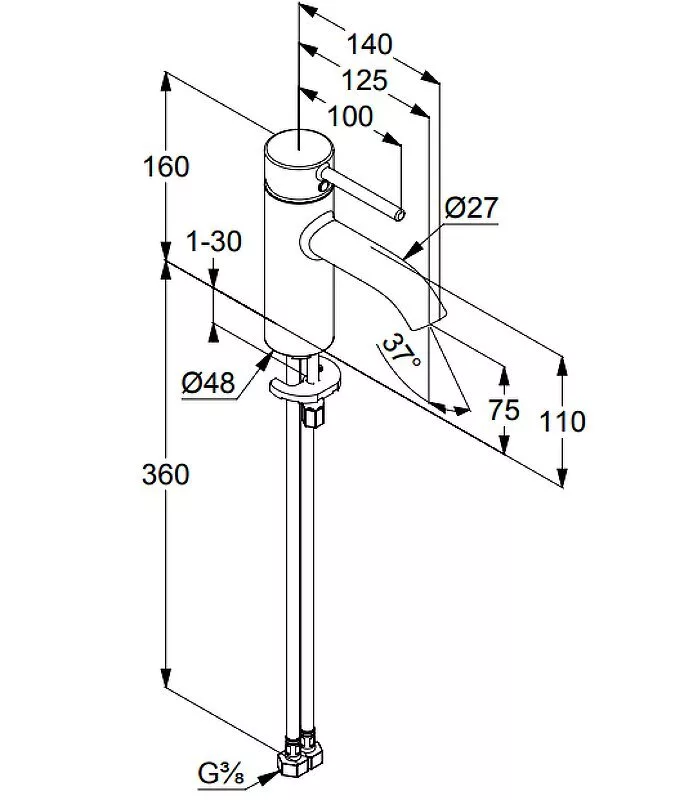 картинка Смеситель для раковины Kludi Bozz 382723976, черный матовый 