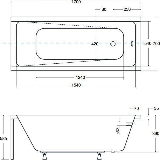 картинка Акриловая ванна Besco Modern 170x70 с каркасом KMP17070 