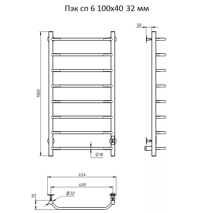 картинка Полотенцесушитель Тругор Пэк сп 6 100х40 32 мм (Пэк сп 6/10040 32) 