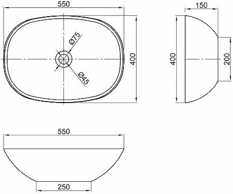 картинка Раковина MonteBianco Loreto Cinque 400 прямоугольная, округлая, цвет белый матовый 