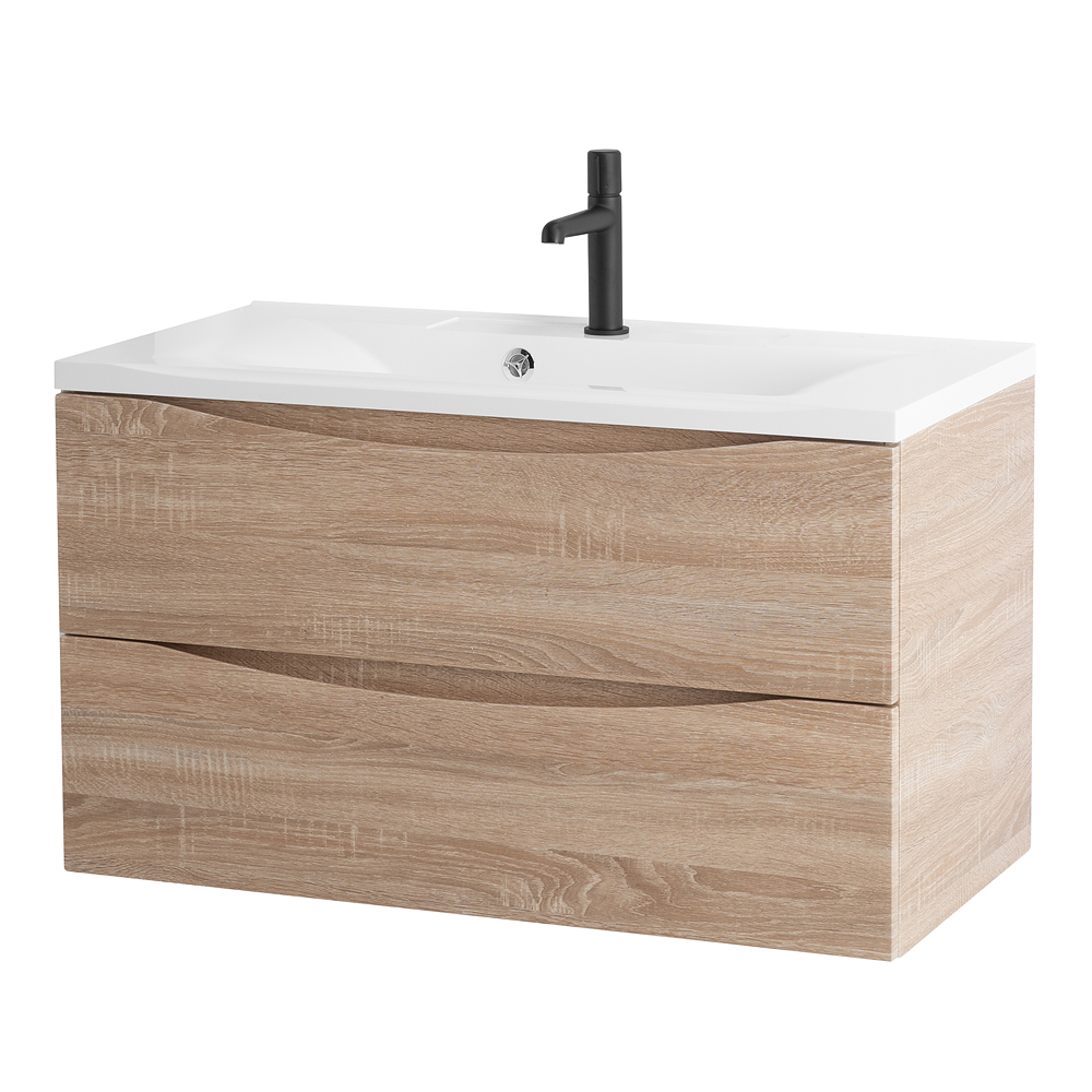 фото Тумба с раковиной подвесная BelBagno MARINO 100 Rovere Bianco, раковина белая 