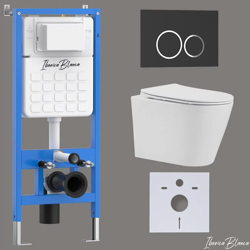 картинка Комплект 3 в 1 IBERICA BLANCA инсталляция с унитазом BURGOS ALTO IB.BRA.234.1B1 клавишей черный матовый ESTI-O IB.B082.002.000 