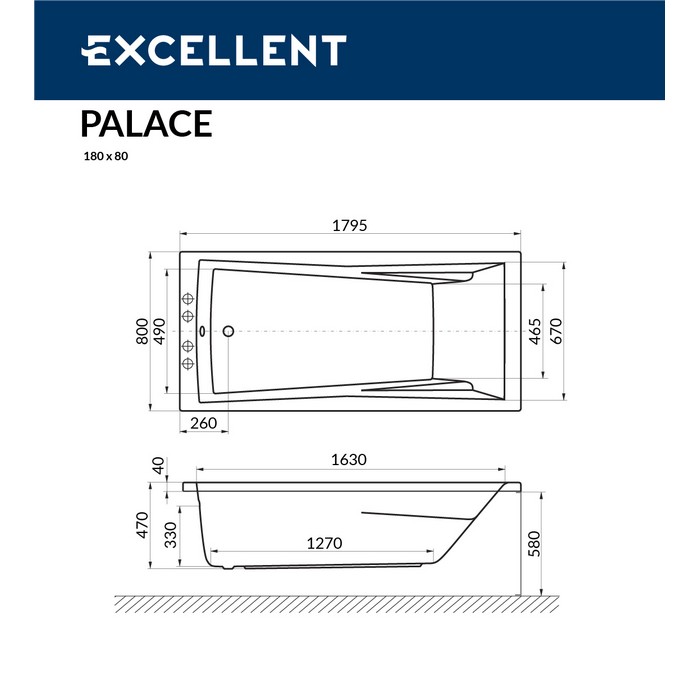 картинка Ванна EXCELLENT Palace 180x80 RELAX хром 