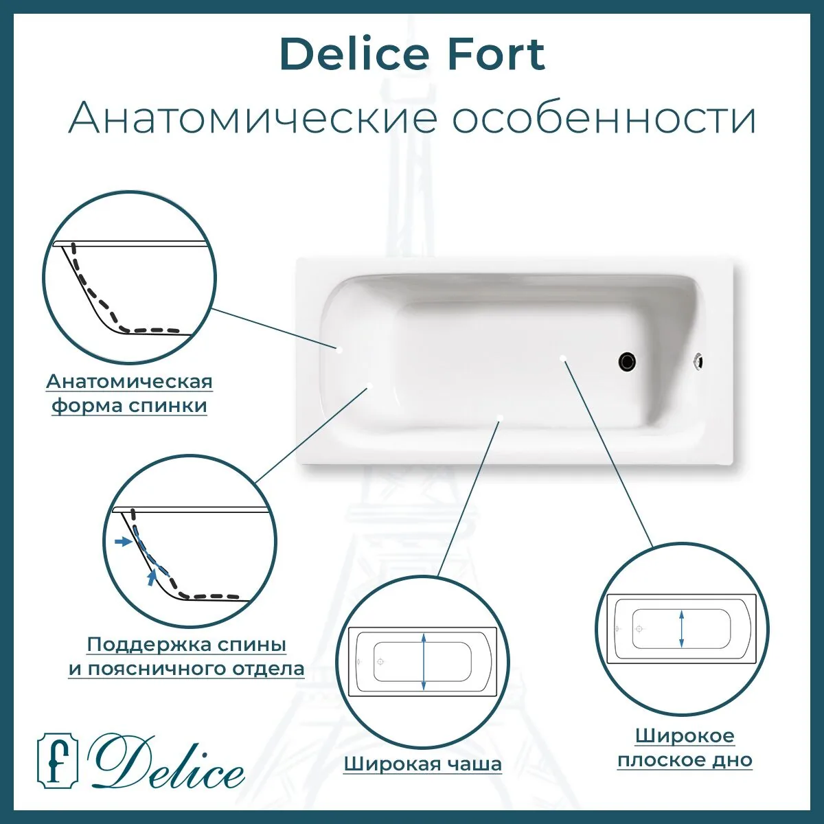 картинка Ванна чугунная Delice Fort 200х85 с отверстиями под ручки и антискользящим покрытием DLR230622R-AS 
