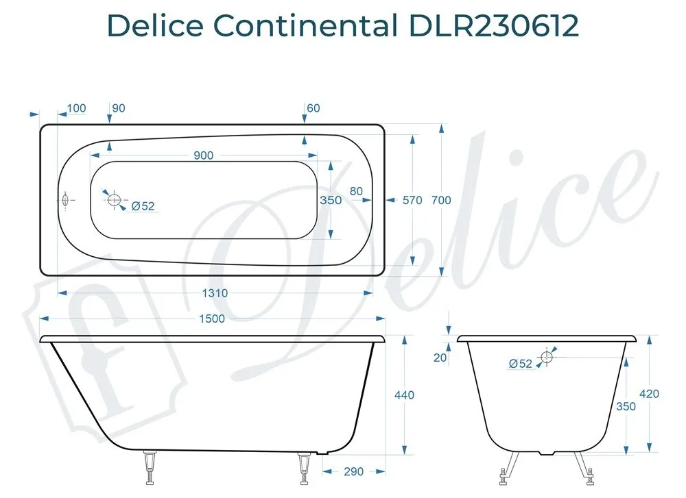 картинка Ванна чугунная Delice Continental 150х70 DLR230612 