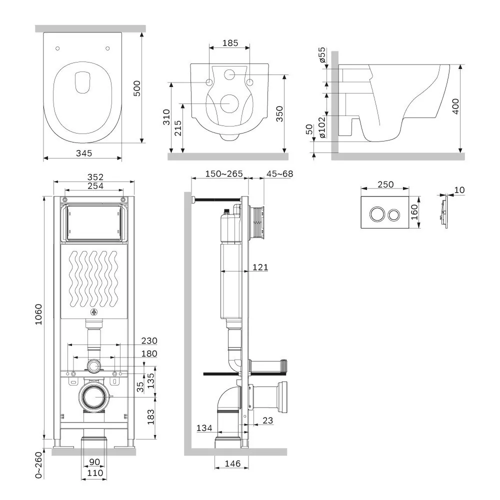 картинка Инсталляция Am.Pm ErgoFit IS110151.DX77C1700 с клавишей L глянцевый хром с унитазом Jupiter с сиденьем микролифт 