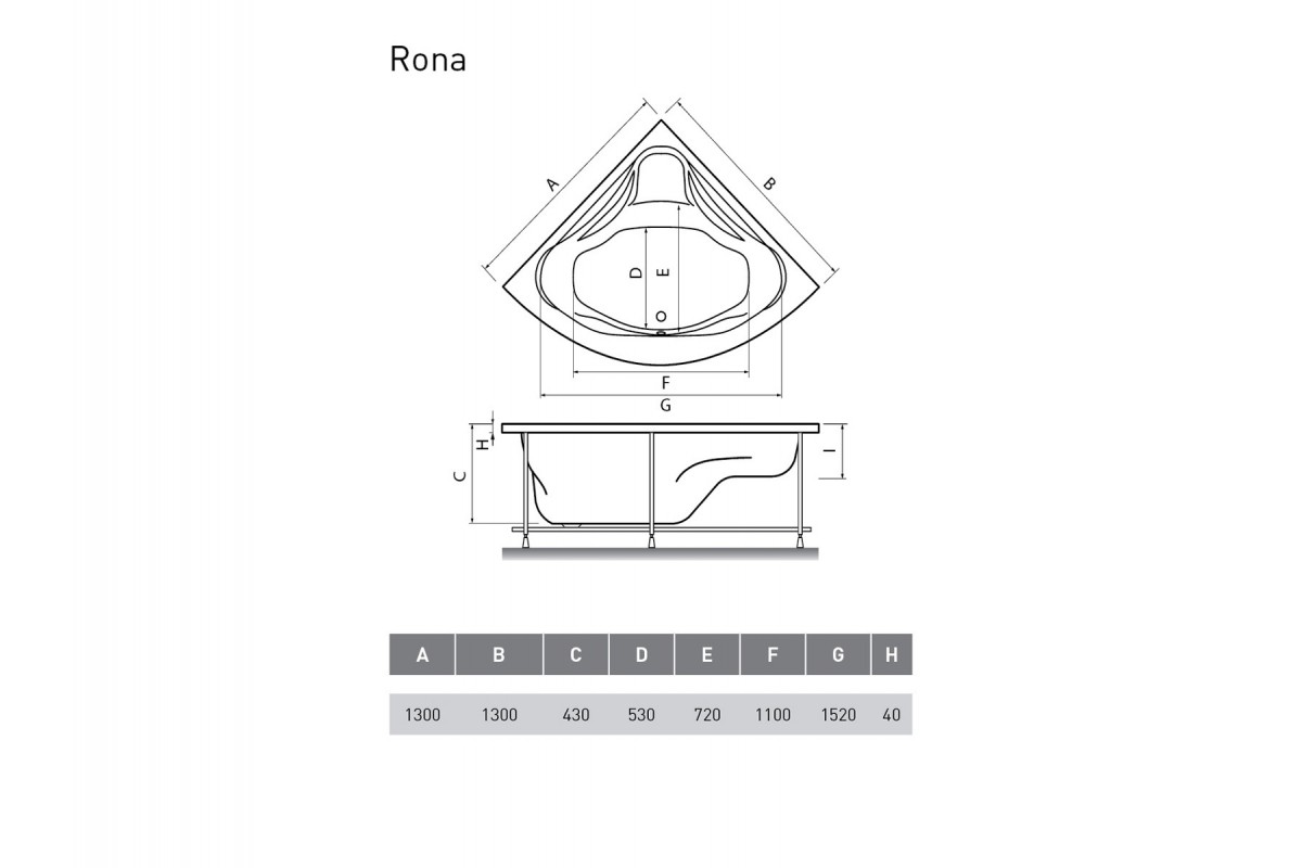 картинка Акриловая ванна Relisan Rona 130x130 с каркасом 