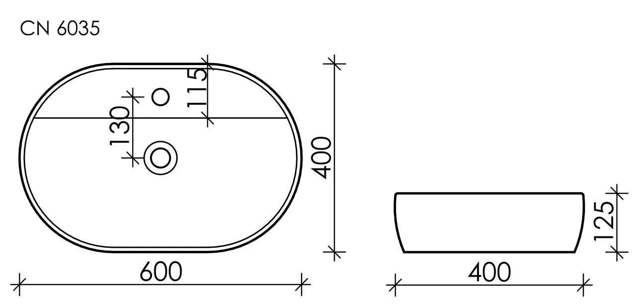 картинка Накладная раковина Ceramicanova Element CN6035 цвет белый 60х40 см 