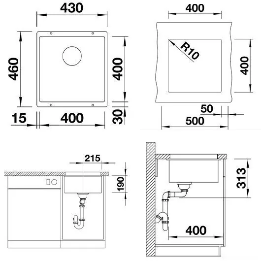 картинка Кухонная мойка Blanco SUBLINE 400-U вулканический серый 527349 