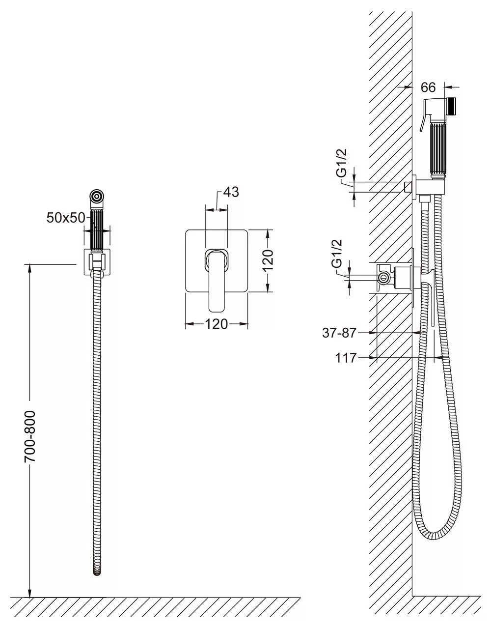 картинка Смеситель встроенный с гигиеническим душем Timo Torne 4389/17SM золото матовое 
