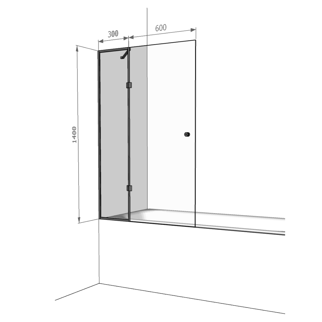 картинка Шторка для ванны Iberica Blanca Mod.401 распашная прозрачная профиль черный 90х140 см 