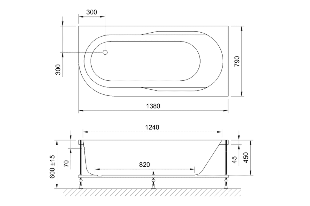 картинка Акриловая ванна Royal Bath Azur 140x80 R с каркасом RB614200K 