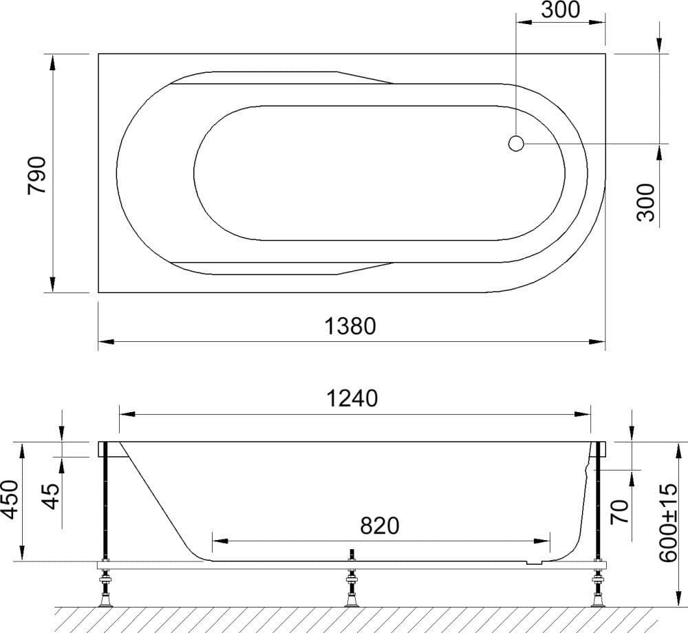 картинка Акриловая ванна Royal Bath Azur 140x80 L с каркасом RB614200K 