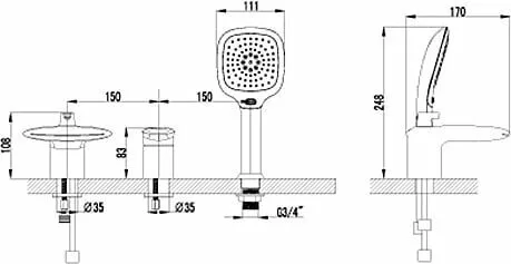 картинка Смеситель на борт ванны Lemark Status LM4445C 