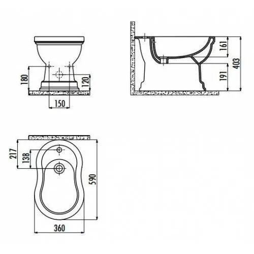 картинка Напольное биде Creavit KLASIK Декор DIAG./BEJ KL500-00CB00E-PB00 