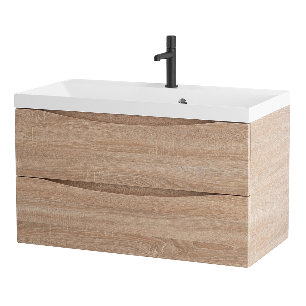 фото Тумба с раковиной подвесная BelBagno MARINO 100 Rovere Bianco, раковина белая 