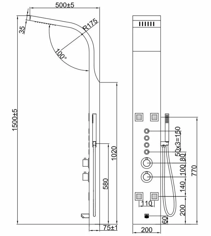 картинка Душевая панель Denberg LT-203 с термостатом белая матовая 