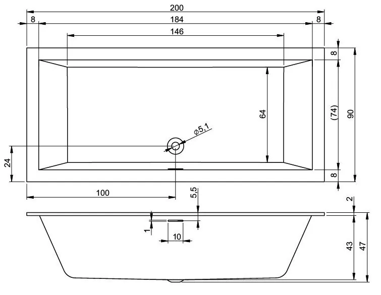 картинка Ванна RIHO RETHINK CUBIC B110001005 200x90 