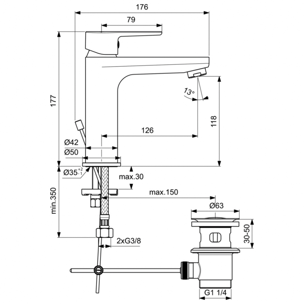 картинка Смеситель для раковины Ideal Standard SESIA BC201AA 