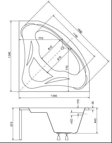 картинка Акриловая ванна Besco Ewa 134x134 с ножками Stel 