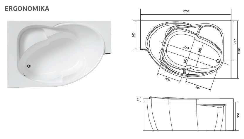 картинка Ванна Marka One ERGONOMIKA 158-175x110 L с каркасом 