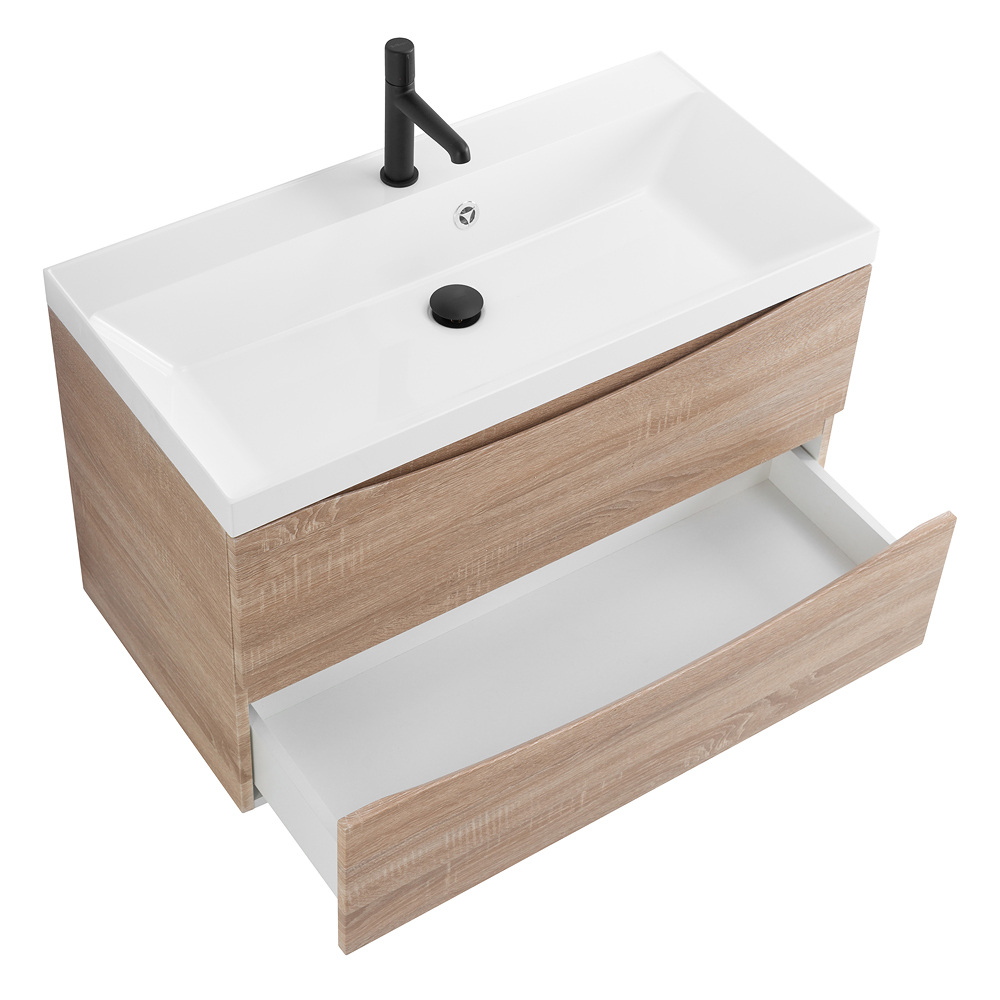 фото Тумба с раковиной подвесная BelBagno MARINO 100 Rovere Bianco, раковина белая 