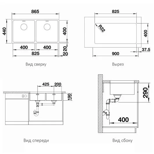 картинка Кухонная мойка Blanco ANDANO 400/400-U нержавеющая сталь 522987 