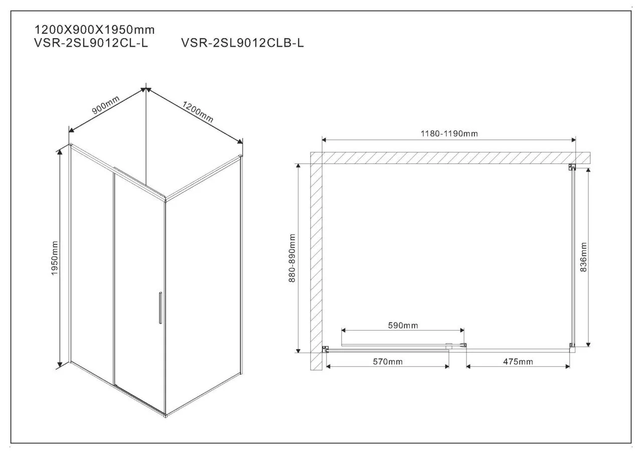 фото Душевой уголок Vincea Slim VSR-2SL9012CL-L, 1200*900, хром, стекло прозрачное, левый 