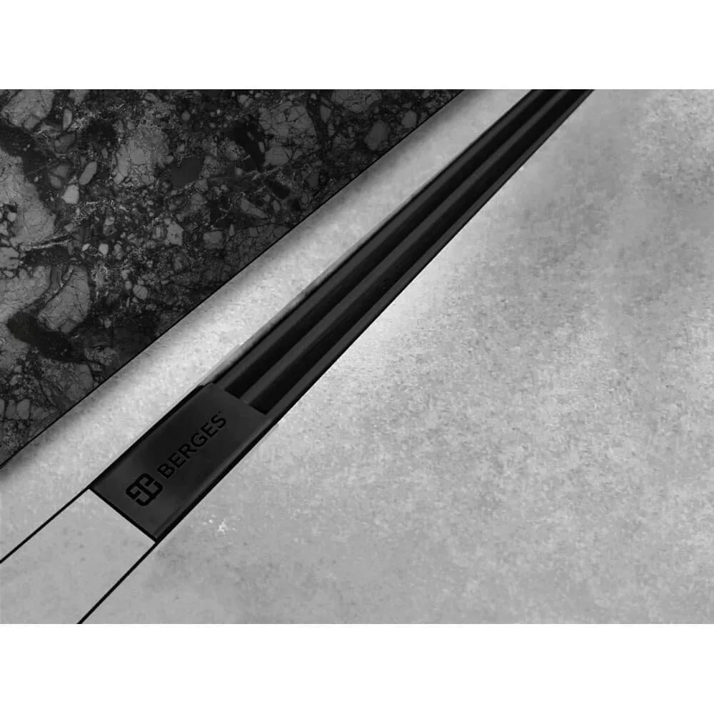 картинка Желоб водосток BERGES SUPER Slim 800, черный матовый, вертикальный выпуск S-сифон D50/105мм H30/80мм 