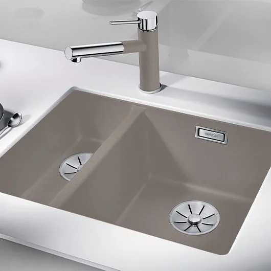 картинка Кухонная мойка Blanco SUBLINE 340/160-U SILGRANIT серый беж 523565 чаша справа 