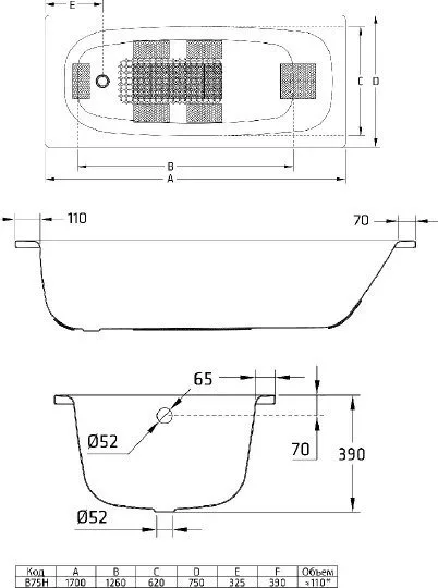 картинка Стальная ванна BLB Universal B75H handles 