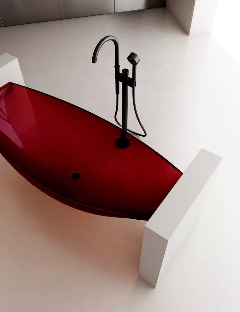 картинка Прозрачная ванна ABBER Kristall AT9704Rubin подвесная красная 