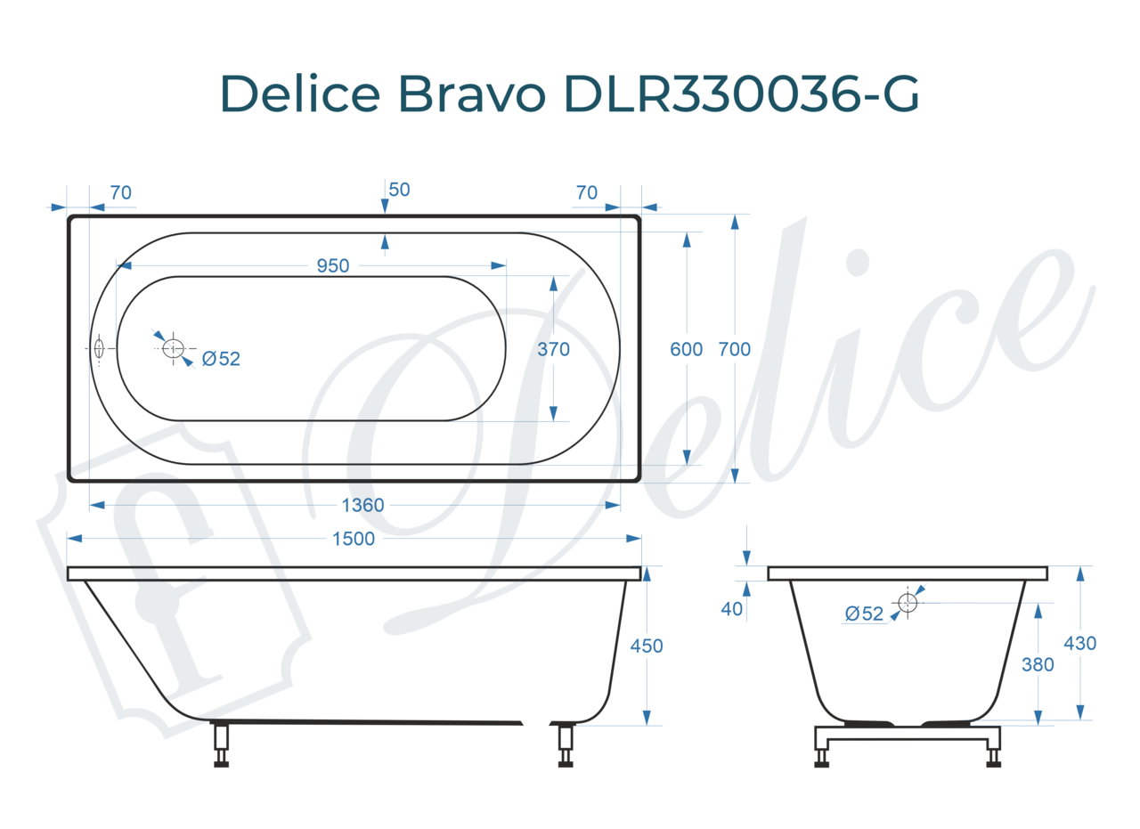 картинка Ванна из литьевого мрамора Delice Bravo 150х70 глянцевая DLR330036-G 