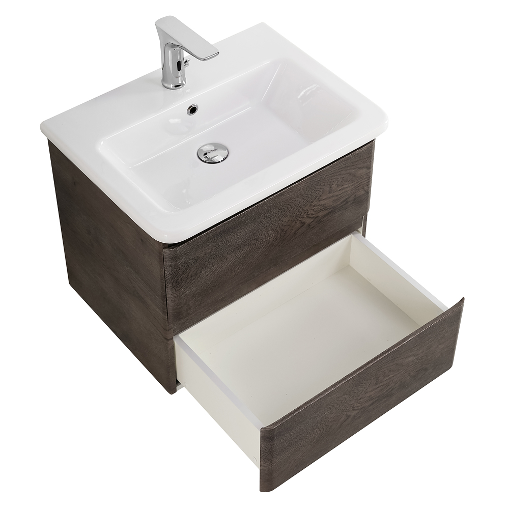 фото Тумба с раковиной подвесная BelBagno ALBANO-CER 60 Rovere Nature Grigio, раковина белая 