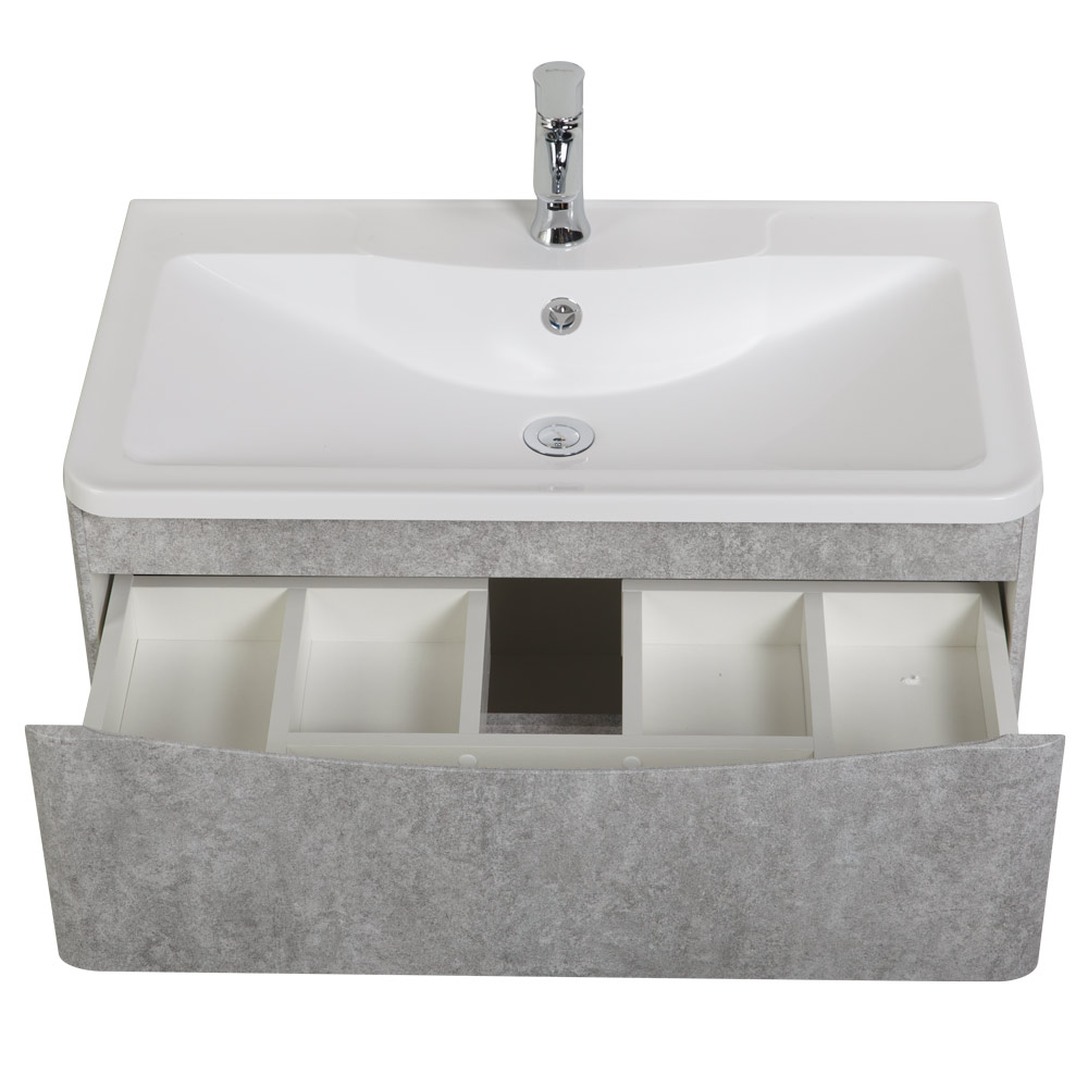 фото Тумба с раковиной подвесная BelBagno ACQUA 100 Cemento Verona Grigio, раковина белая 