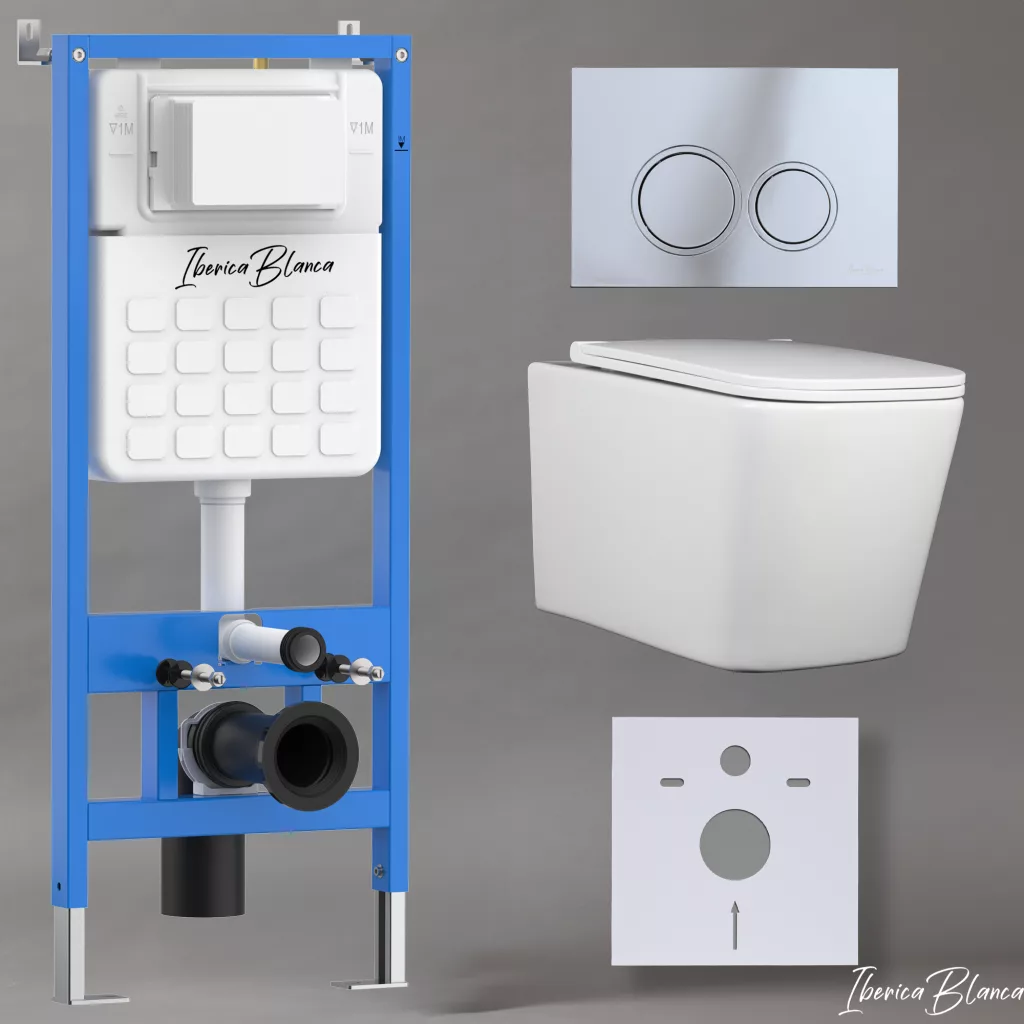 картинка Комплект 3 в 1 IBERICA BLANCA инсталляция с унитазом TOLEDO ALTO IB.TLA.234.1B1 клавишей хром глянцевый ESTI-O IB.B082.003.002 