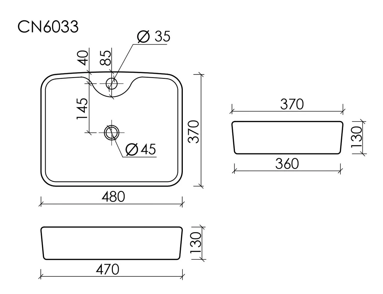 картинка Накладная раковина Ceramicanova Element CN6033 цвет белый 48х37 см 