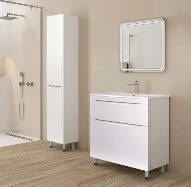 фото Тумба напольная Style Line Бергамо мини 90 2 ящика Люкс антискрейтч белый PLUS 