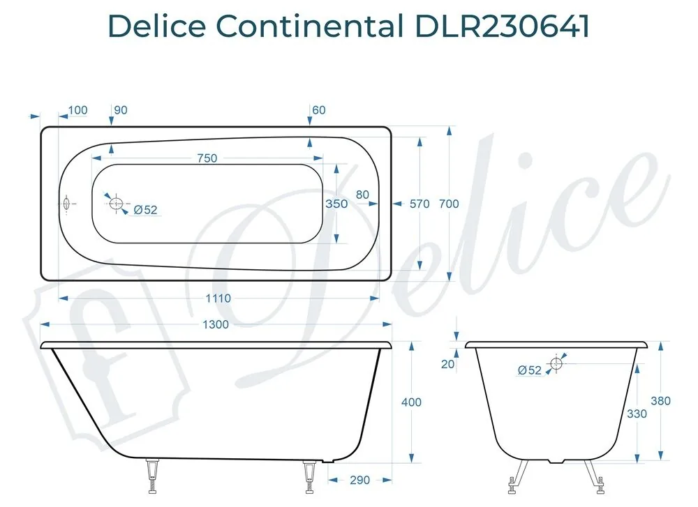 картинка Ванна чугунная Delice Continental 130х70 DLR230641 